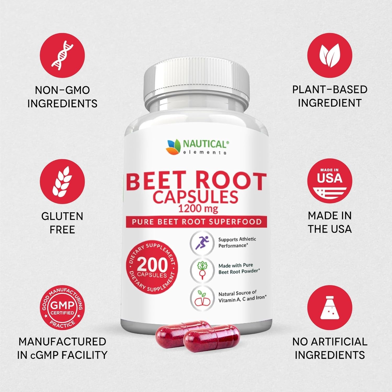 Beet Root Capsules – 1200 mg per Serving – 200 Capsules – Pure, Non - GMO, Gluten - Free Beetroot Powder - Vitamen Store
