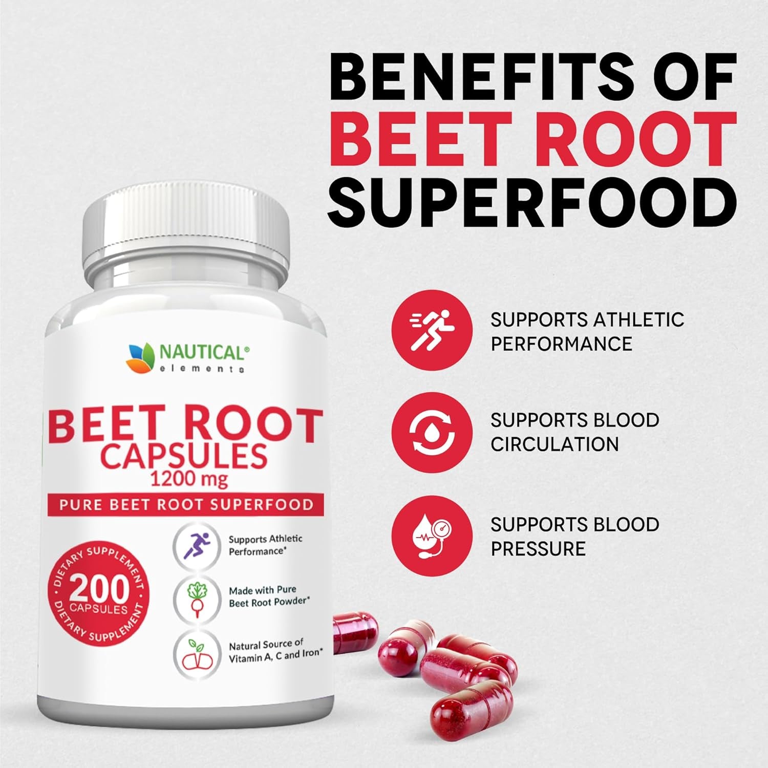 Beet Root Capsules – 1200 mg per Serving – 200 Capsules – Pure, Non - GMO, Gluten - Free Beetroot Powder - Vitamen Store