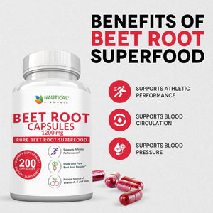 Beet Root Capsules – 1200 mg per Serving – 200 Capsules – Pure, Non - GMO, Gluten - Free Beetroot Powder - Vitamen Store