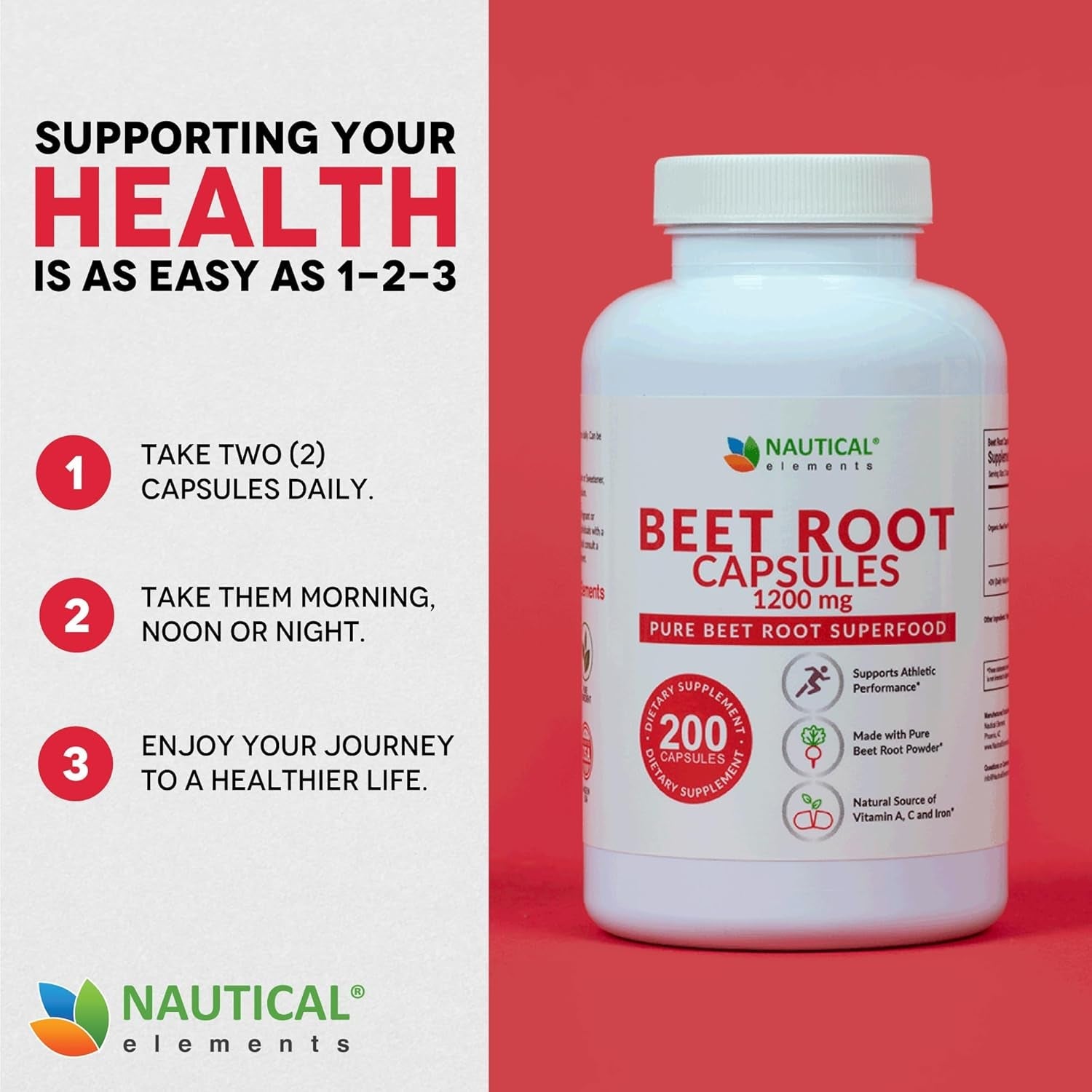 Beet Root Capsules – 1200 mg per Serving – 200 Capsules – Pure, Non - GMO, Gluten - Free Beetroot Powder - Vitamen Store