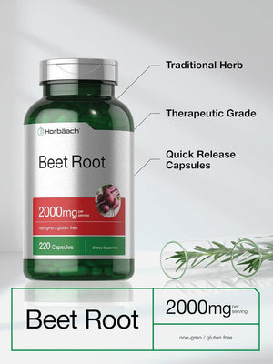 Beet Root Powder Capsules 1500mg | 250 Pills | Herbal Extract | Gluten Free, Non - GMO Supplement | by Horbaach - Vitamen Store