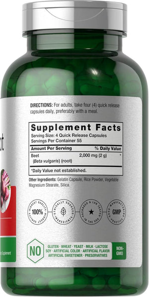 Beet Root Powder Capsules 1500mg | 250 Pills | Herbal Extract | Gluten Free, Non - GMO Supplement | by Horbaach - Vitamen Store