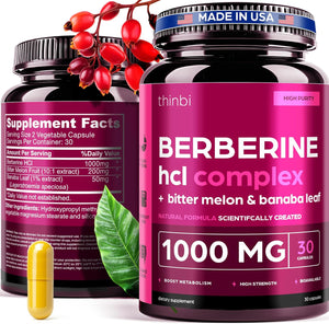 Berberine Supplement 1000Mg Potent Botanical Capsules with Bitter Melon and Banaba Leaf - Hcl from Barberry Extract - 30 Servings - Vitamen Store