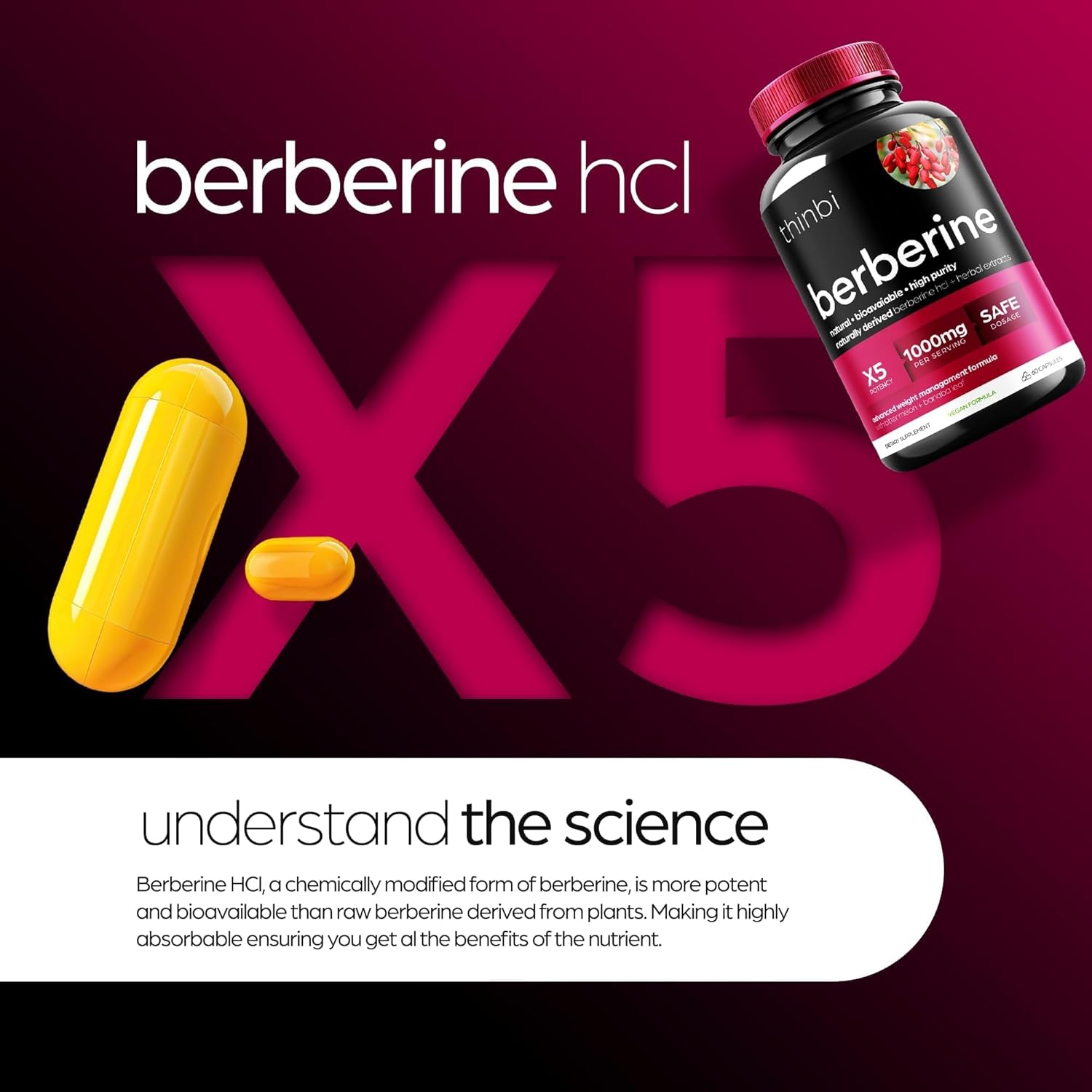 Berberine Supplement 1000Mg Potent Botanical Capsules with Bitter Melon and Banaba Leaf - Hcl from Barberry Extract - 30 Servings - Vitamen Store