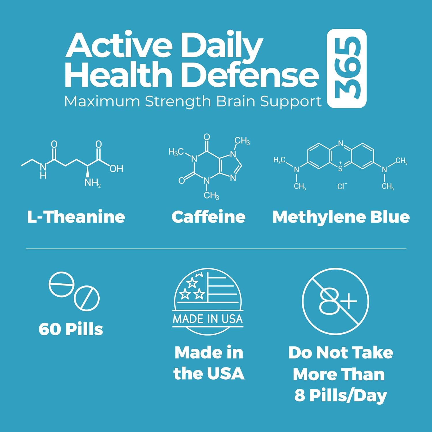Best 365 Labs Maximum Strength - Methylene Blue, Caffeine, and L - Theanine 60 Tablets - Vitamen Store