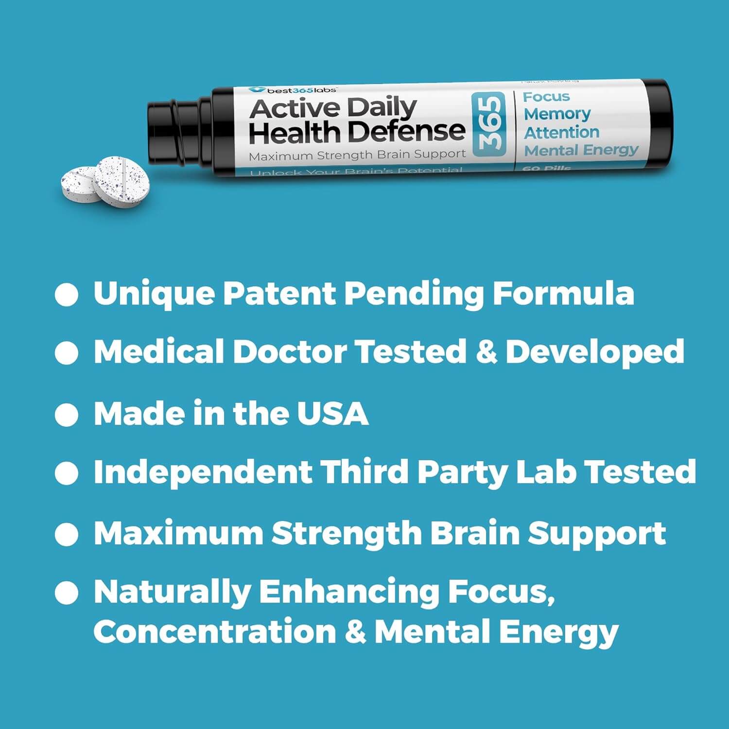 Best 365 Labs Maximum Strength - Methylene Blue, Caffeine, and L - Theanine 60 Tablets - Vitamen Store