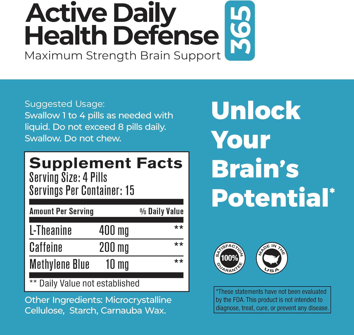 Best 365 Labs Maximum Strength - Methylene Blue, Caffeine, and L - Theanine 60 Tablets - Vitamen Store