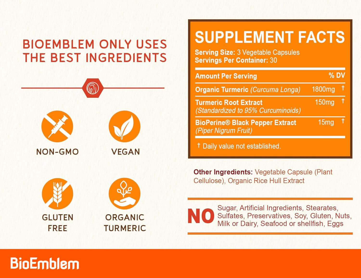Bioemblem Turmeric Curcumin Supplement with Bioperine | Joint Support & Heart Health | with Organic Turmeric Powder & 95% Curcuminoids Extract | California Made, Non - Gmo, 30 - Day Supply - Vitamen Store