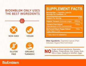 Bioemblem Turmeric Curcumin Supplement with Bioperine | Joint Support & Heart Health | with Organic Turmeric Powder & 95% Curcuminoids Extract | California Made, Non - Gmo, 30 - Day Supply - Vitamen Store