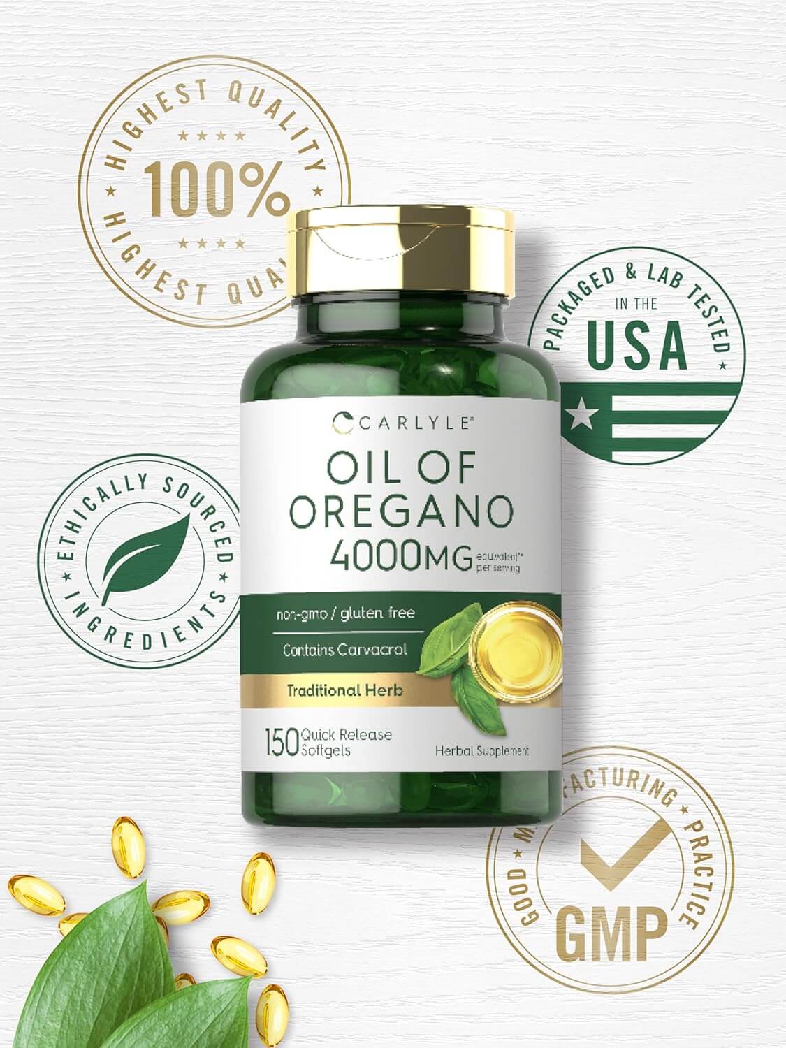 Carlyle Oregano Oil 4000Mg Supplement | 150 Softgel Capsules | Contains Carvacrol | Non - Gmo & Gluten Free Formula - Vitamen Store
