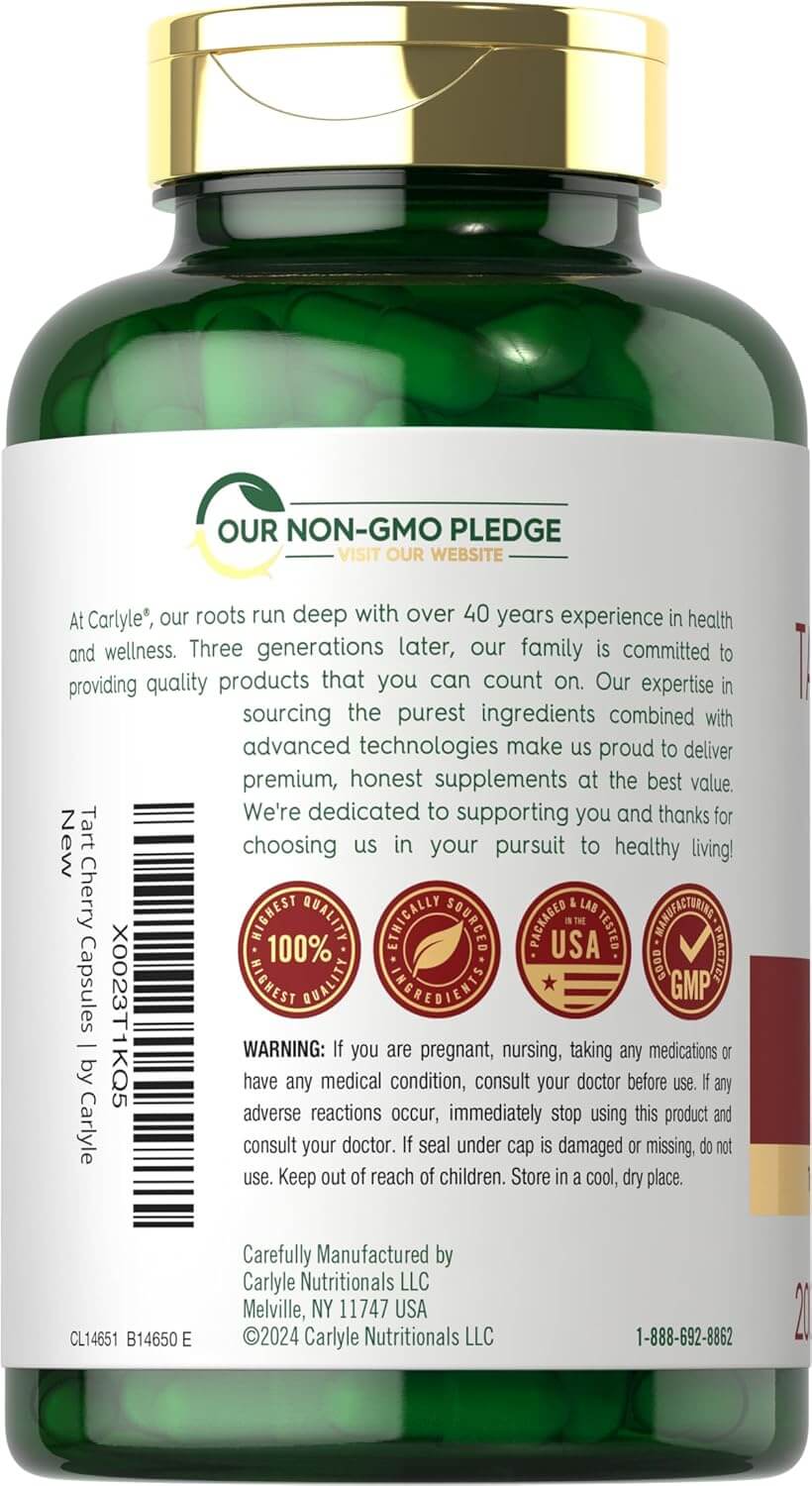 Carlyle Tart Cherry Capsules – 10,500mg Tart Cherry Juice Extract – 200 Pills, Max Potency, Non - GMO & Gluten - Free - Vitamen Store