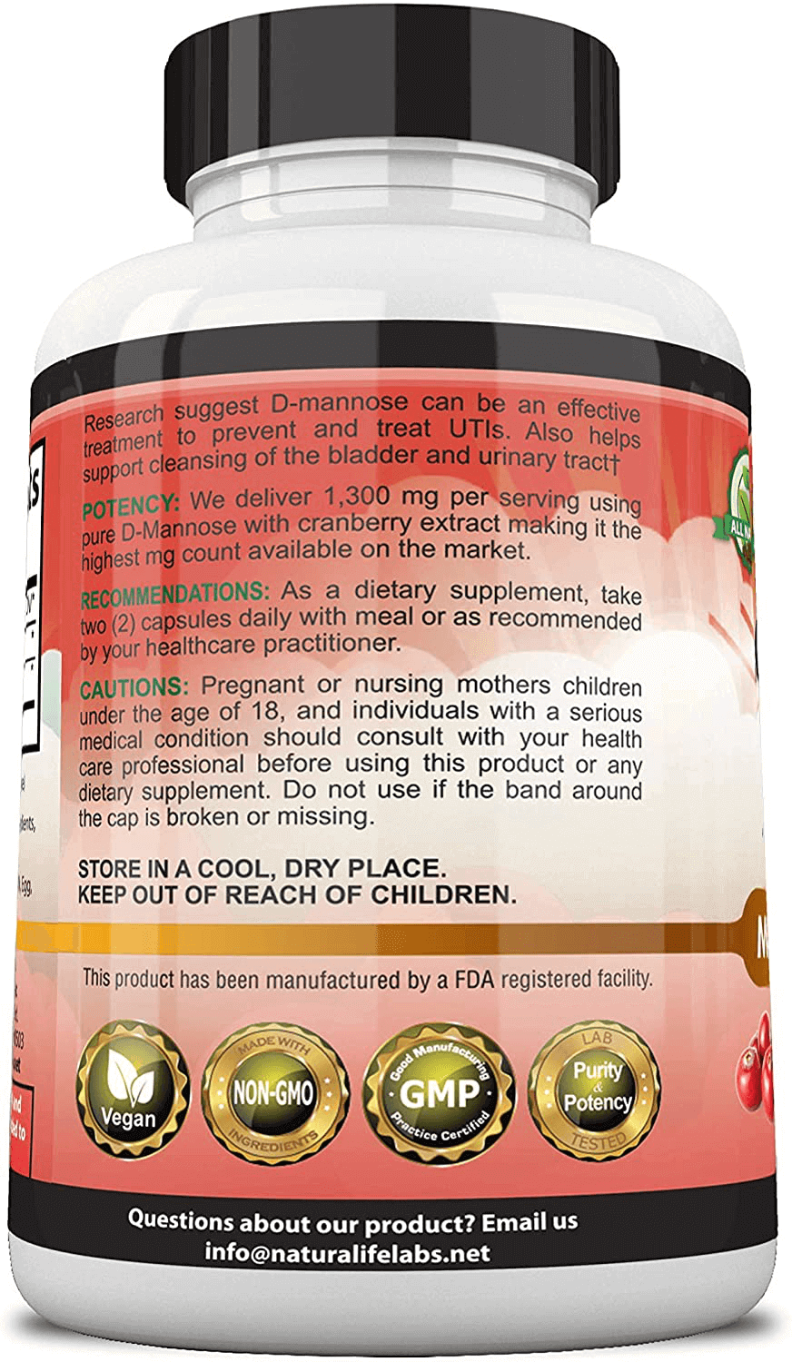D - Mannose 1,300 mg with Cranberry Extract 100 Veggie Capsules - Vitamen Store