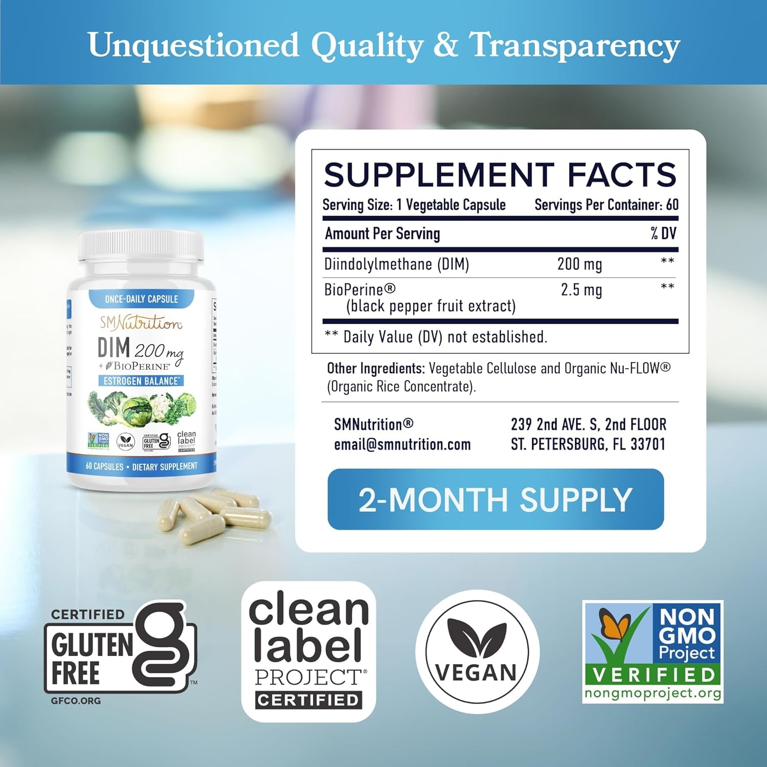 DIM 200 Mg - Diindolylmethane - Vegan & Soy - Free - 60 Capsules - Vitamen Store