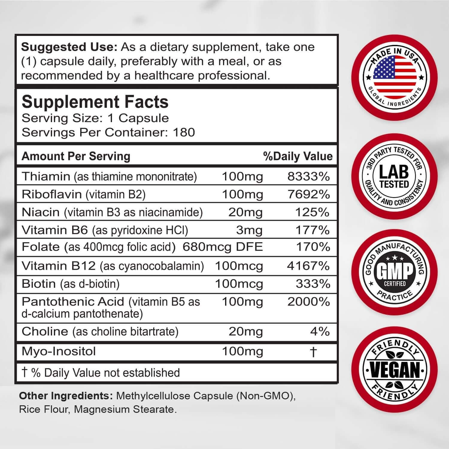 Divine Bounty Super B Complex Vitamins - All B Vitamins Including B12, B1, B2, B3, B5, B6, B7, B9, Folic Acid - Vitamin B Supplement - Support Healthy Energy Metabolism - 180 Vegetarian Capsules - Vitamen Store