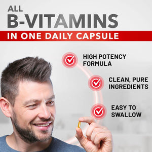 Divine Bounty Super B Complex Vitamins – B12, B1, B2, B3, B5, B6, B7, B9 & Folic Acid – 90 Vegetarian Capsules - Vitamen Store