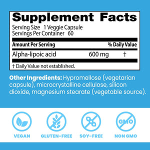 Doctor's Best Alpha - Lipoic Acid – 600 mg – 60 Vegan Capsules – Non - GMO, Gluten - Free, Soy - Free - Vitamen Store