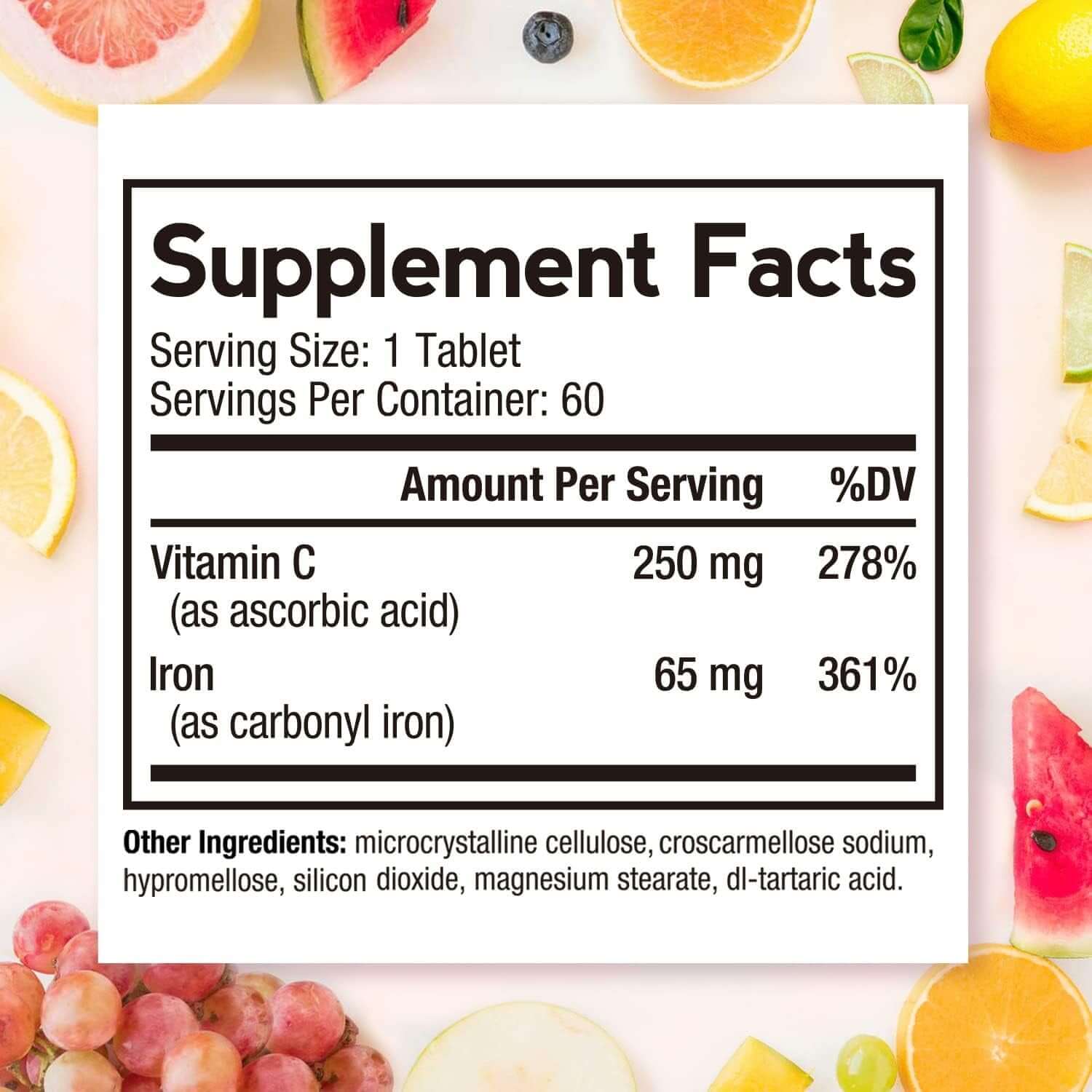 Doctor'S Recipes Iron Supplement 65 Mg with Vitamin C - Maximized Absorption, Stomach Friendly & High Potency Iron Pills for Red Blood Cells Formation & Immunity Health - Vegan Non - Gmo 60 Iron Tablets - Vitamen Store
