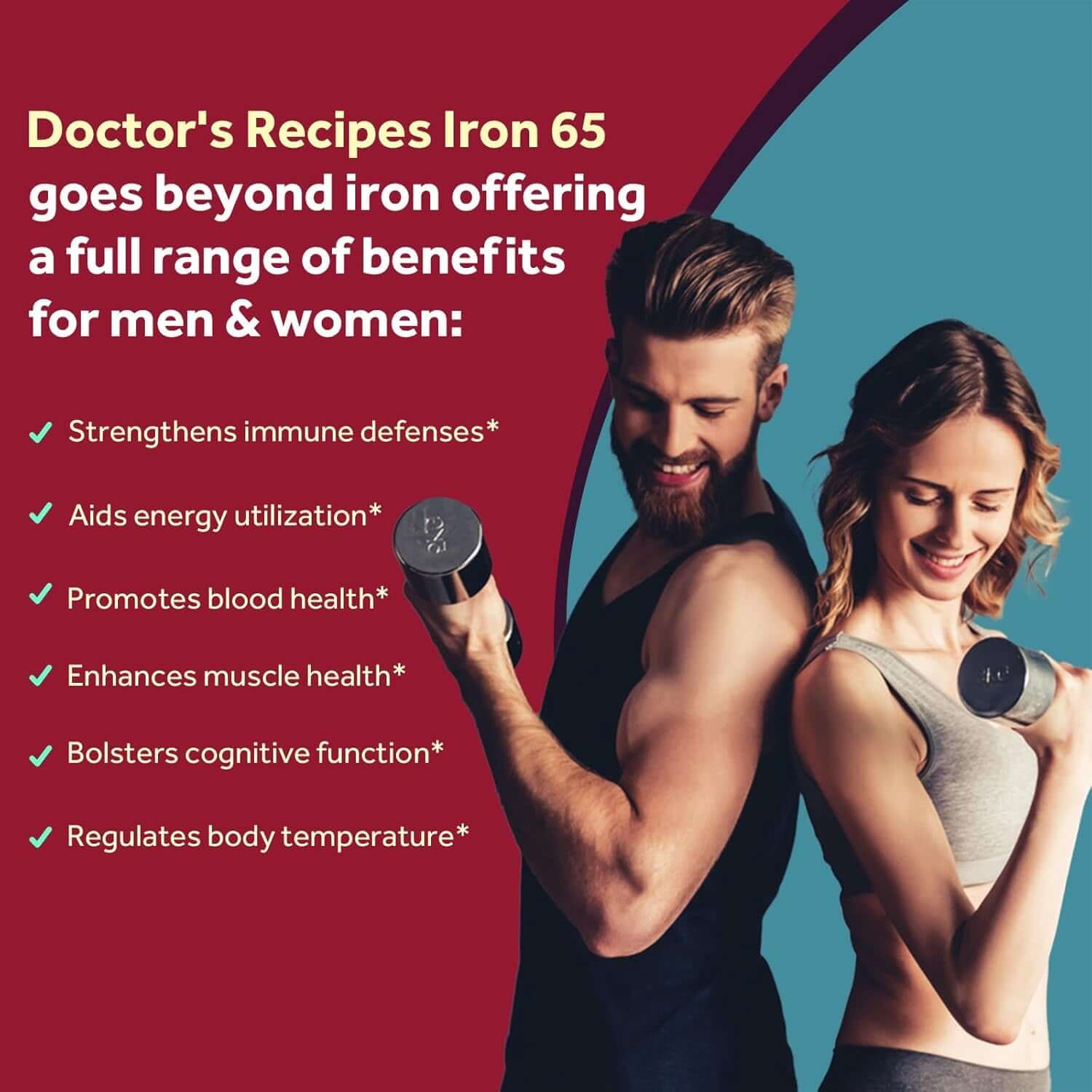 Doctor'S Recipes Iron Supplement 65 Mg with Vitamin C - Maximized Absorption, Stomach Friendly & High Potency Iron Pills for Red Blood Cells Formation & Immunity Health - Vegan Non - Gmo 60 Iron Tablets - Vitamen Store