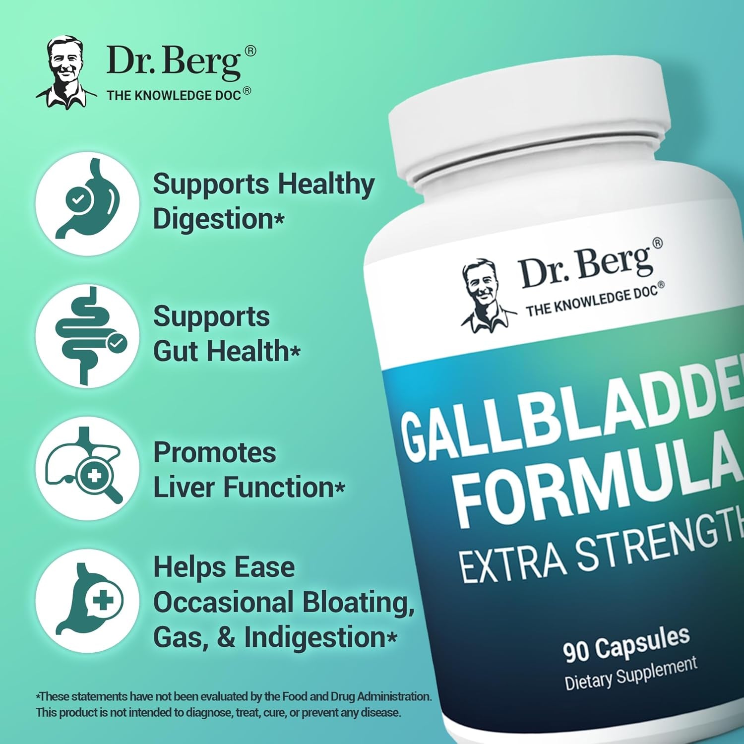 Dr. Berg Gallbladder Formula Extra Strength - with Ox Bile Powder and Conjugated Bile Acid - Full 45 - Day Supply - 90 Vegetable Capsules - Vitamen Store