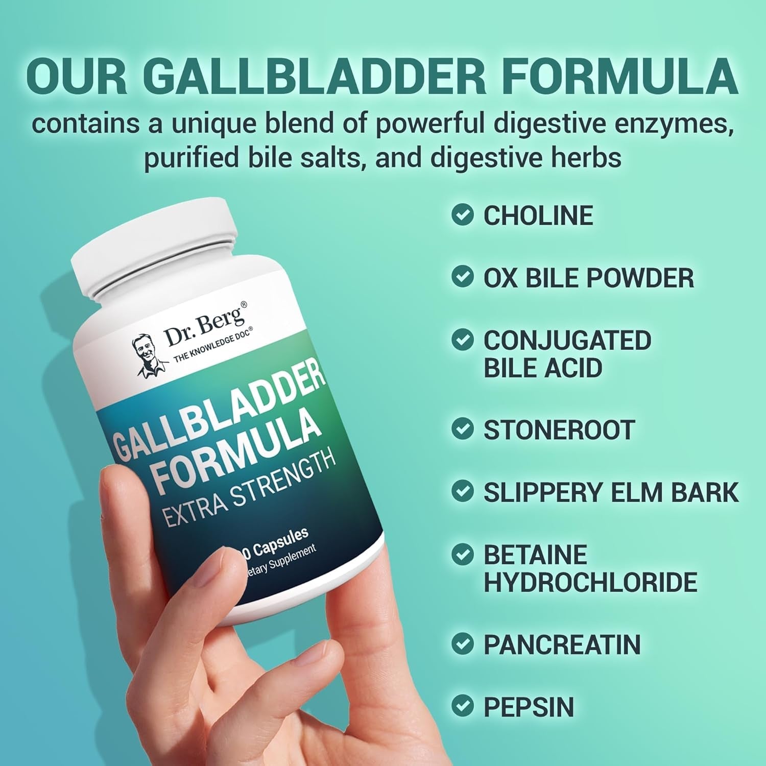 Dr. Berg Gallbladder Formula Extra Strength - with Ox Bile Powder and Conjugated Bile Acid - Full 45 - Day Supply - 90 Vegetable Capsules - Vitamen Store