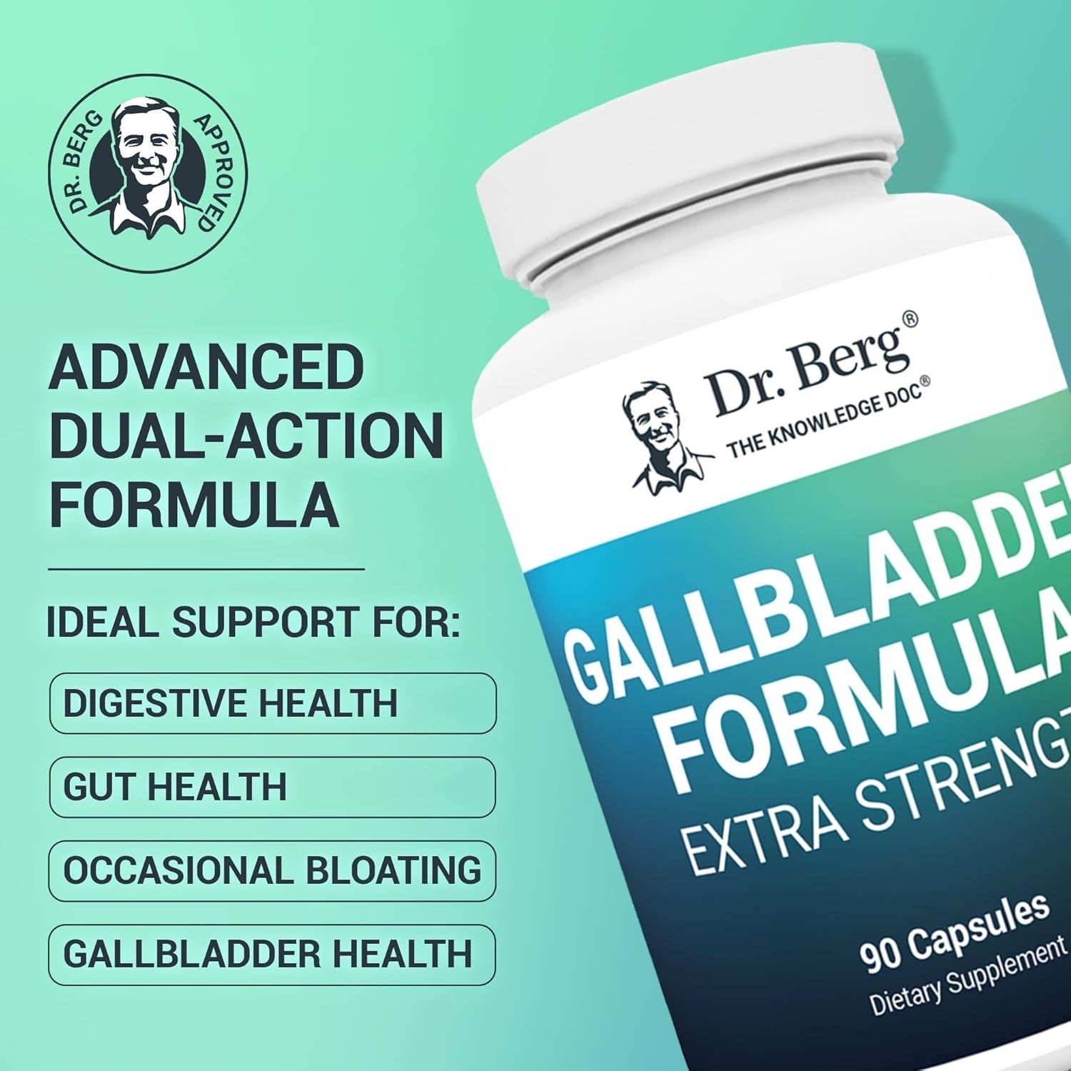 Dr. Berg Gallbladder Formula Extra Strength - with Ox Bile Powder and Conjugated Bile Acid - Full 45 - Day Supply - 90 Vegetable Capsules - Vitamen Store