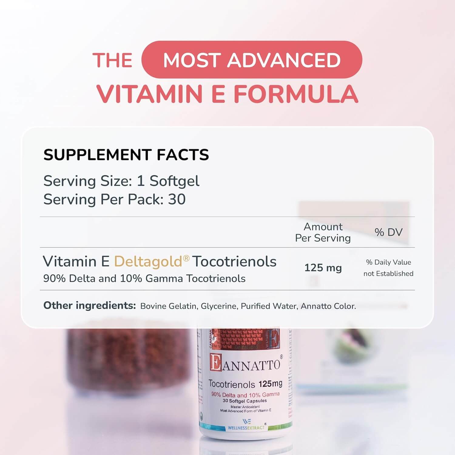 Eannatto Tocotrienols Vitamin E Supplement – Tocopherol Free, 125mg, 30 Softgels – Non - GMO & Gluten - Free - Vitamen Store