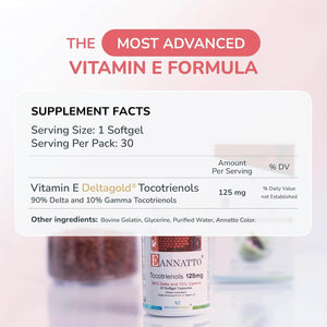 Eannatto Tocotrienols Vitamin E Supplement – Tocopherol Free, 125mg, 30 Softgels – Non - GMO & Gluten - Free - Vitamen Store