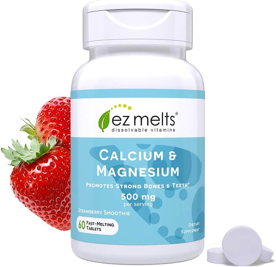 EZ Melts Calcium Plus with Vegan D3 and Magnesium, 500 mg, Sublingual Vitamins, Vegan, Zero Sugar, Natural Strawberry Flavor, 100 Fast Dissolve Tablets - Vitamen Store