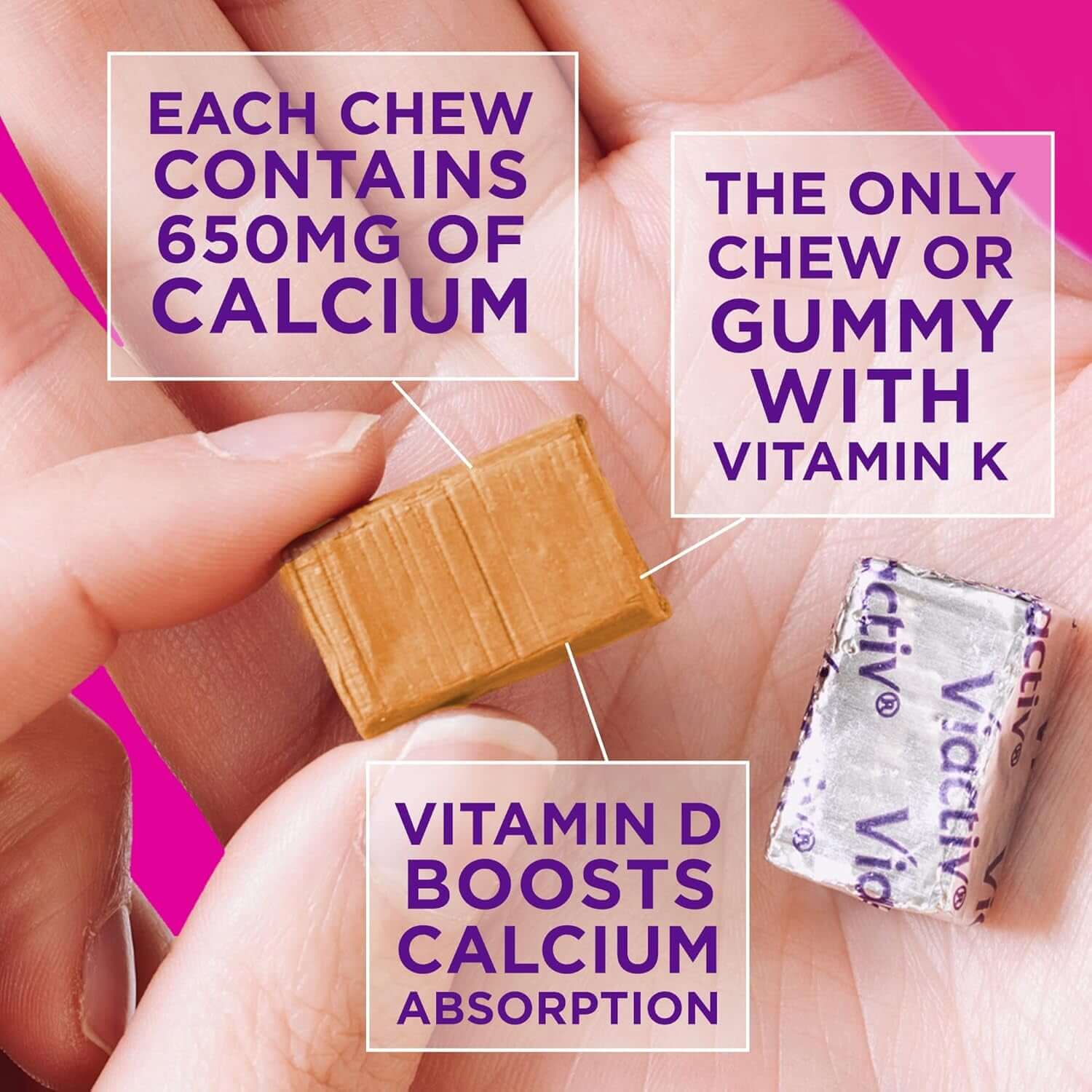 Viactiv Calcium +Vitamin D3 Supplement Soft Chews, Caramel, 60 Chews 