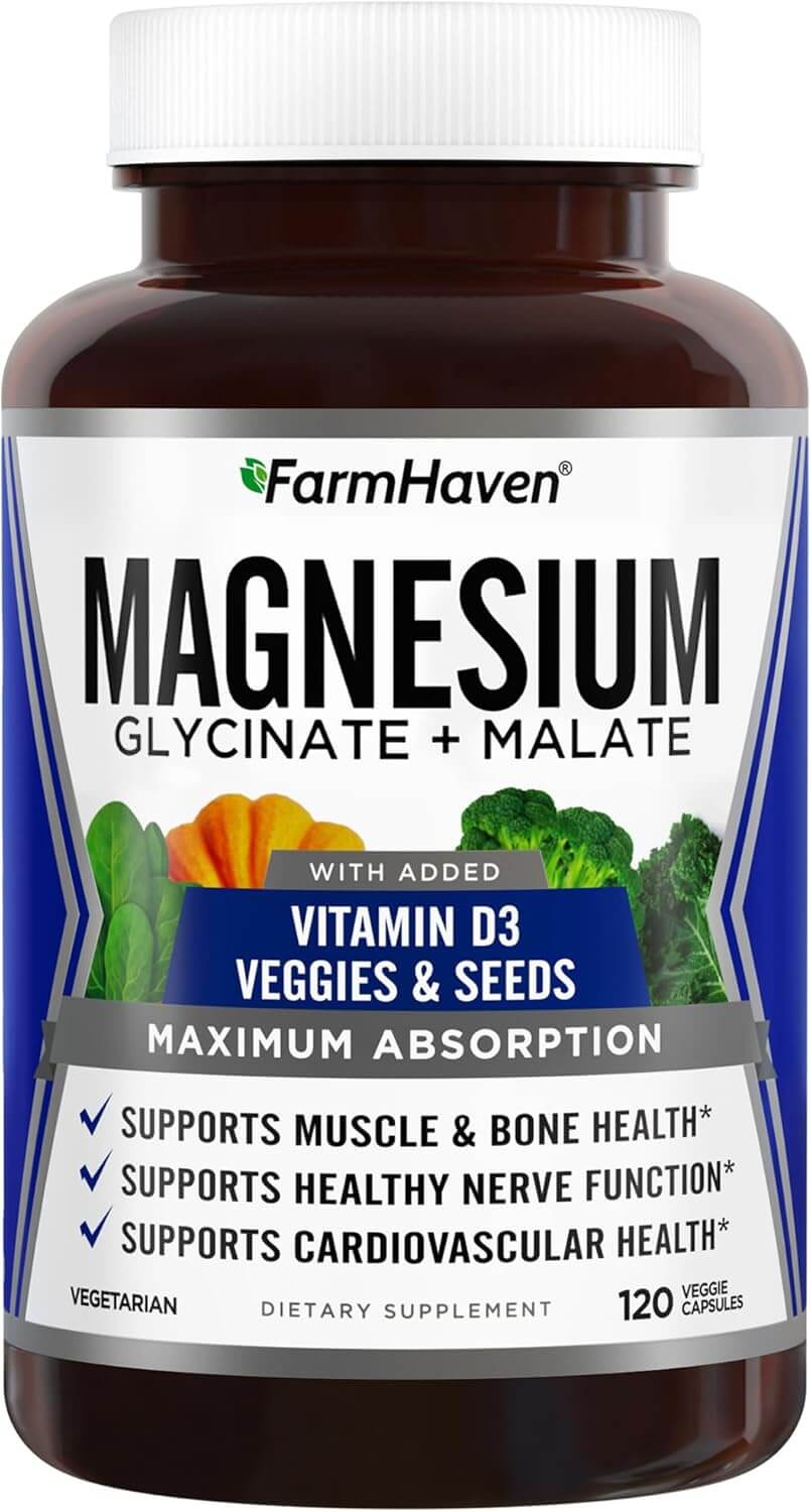 Farmhaven Magnesium Glycinate & Malate with Vitamin D3 – 100% Chelated for Max Absorption, Vegan – 120 Capsules - Vitamen Store