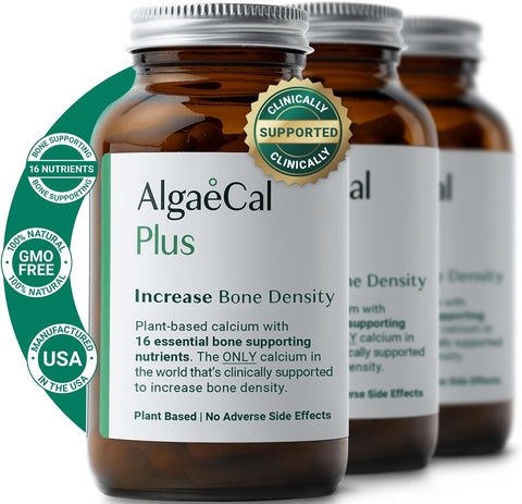 ALGAECAL plus - Organic Red Algae Calcium Supplement, Vitamin K2 (100Mg), Vitamin D3 (1600 IU), Magnesium (350Mg) & Trace Minerals, for Improved Bone Strength, Easy to Swallow, 3 Month Supply