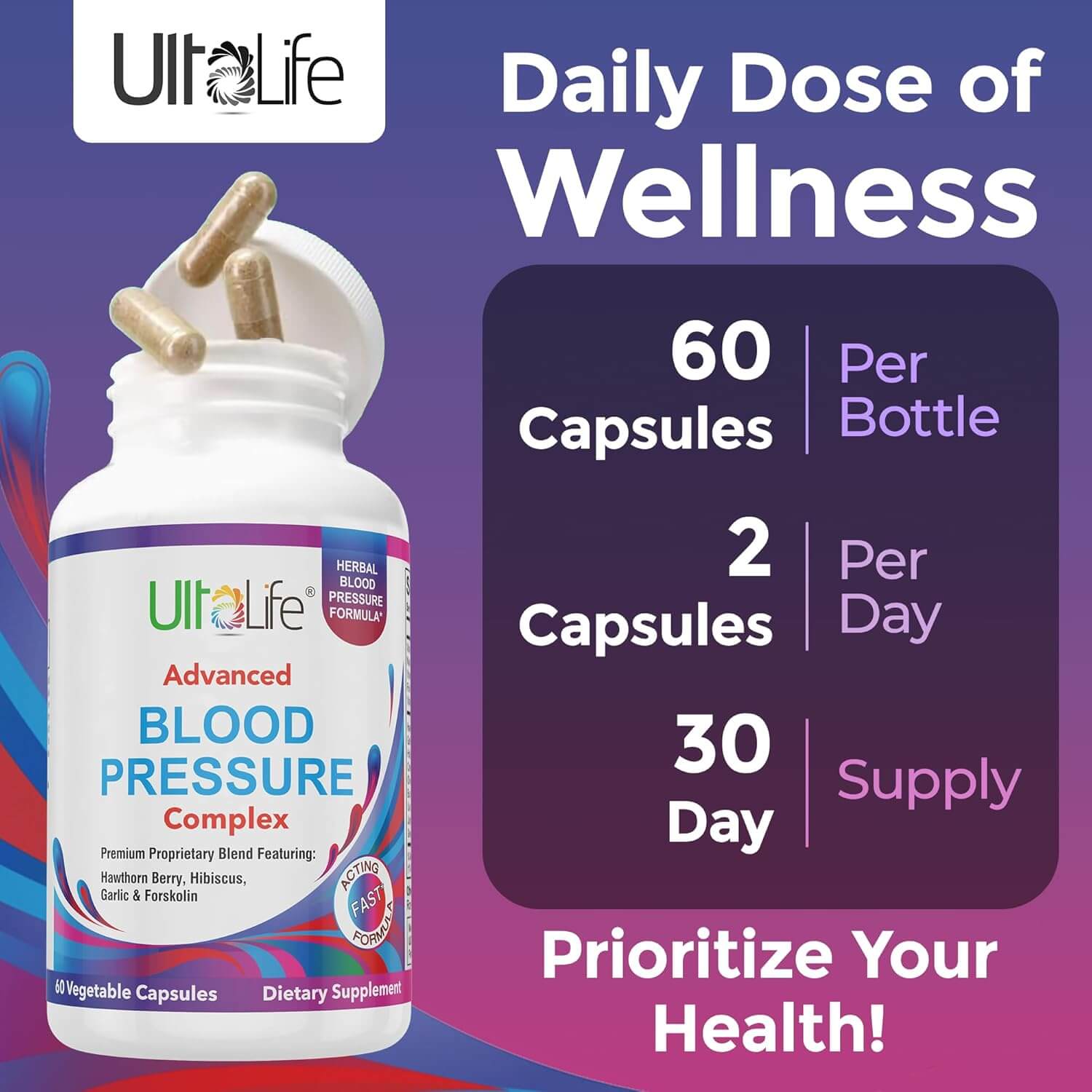 Herbal Supplement Complex – Hawthorn Berry, Hibiscus, Garlic, Forskolin & 14 Vitamins & Herbs – 30 - Day Supply, Veggie Capsules - Vitamen Store