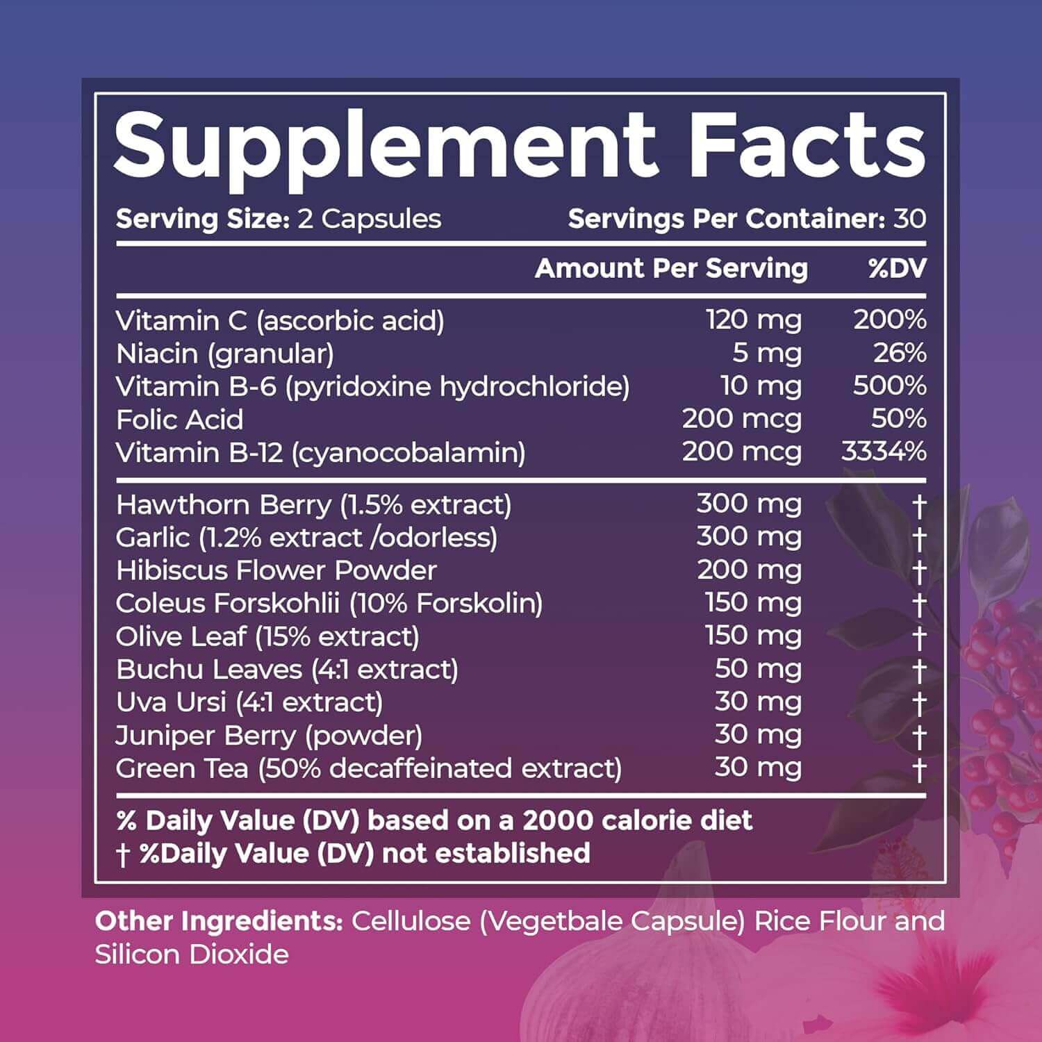 Herbal Supplement Complex – Hawthorn Berry, Hibiscus, Garlic, Forskolin & 14 Vitamins & Herbs – 30 - Day Supply, Veggie Capsules - Vitamen Store