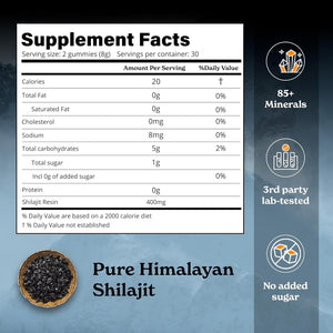 Himalayan Shilajit Gummies - Gold Grade Shilajit, 75%+ Fulvic Acid - Tamarind Flavor - 60 Count - Vitamen Store
