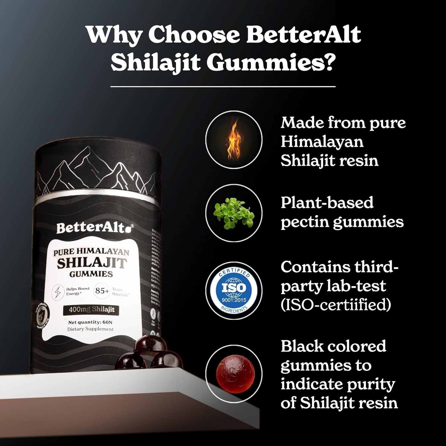 Himalayan Shilajit Gummies - Gold Grade Shilajit, 75%+ Fulvic Acid - Tamarind Flavor - 60 Count - Vitamen Store