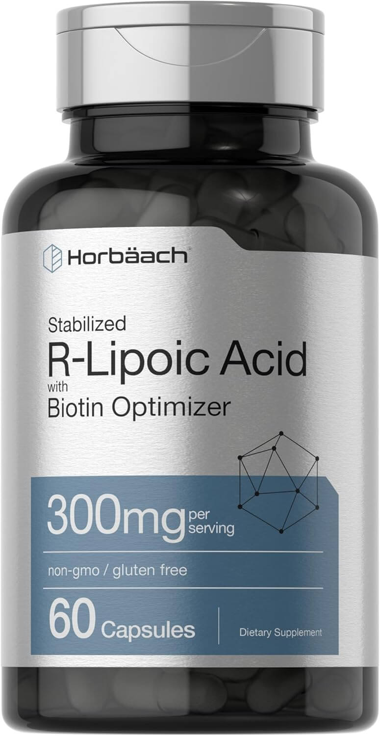 Horbäach Stabilized R - Lipoic Acid 300mg – 60 Capsules with Biotin Optimizer – Non - GMO & Gluten - Free – Na - RALA Supplement - Vitamen Store