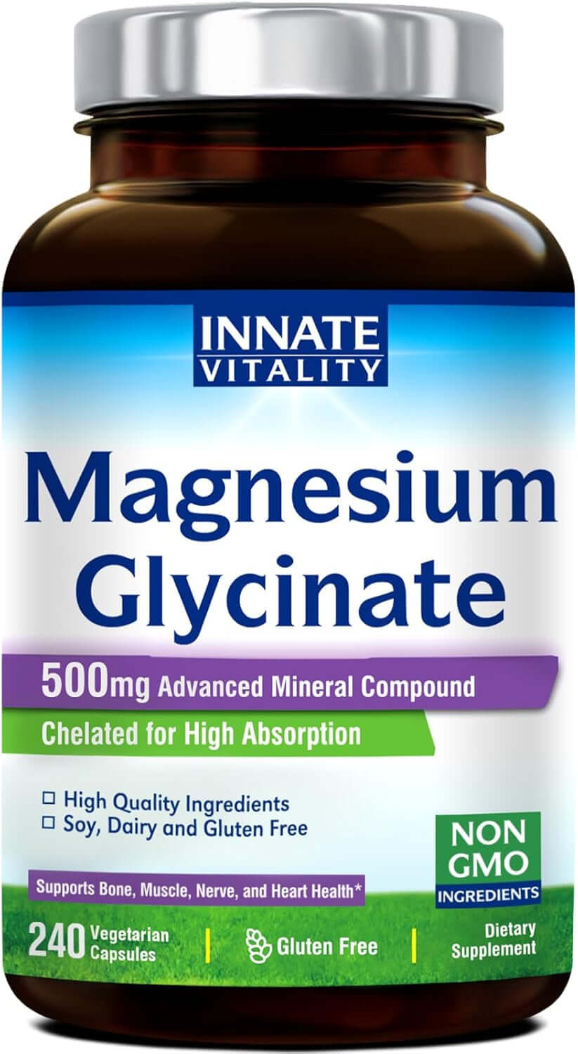 Innate Vitality Magnesium Glycinate 500Mg | 70Mg Elemental Magnesium Supplement - High Absorption, Non Buffered, Non - Gmo & No Gluten - Nerve, Muscle, Bone & Heart Health - 240 Caps, 8 Month Supply - Vitamen Store