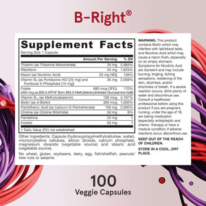 Jarrow Formulas B - Right, Optimized B Complex Featuring Vitamin B1, B2, B5, B6, B12 and B9 to Support Cellular Energy, Immune Health and Stress Management, 100 Veggie Capsules, up to a 100 Day Supply - Vitamen Store