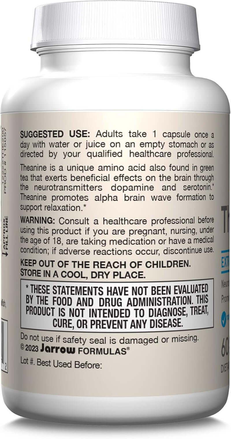 Jarrow Formulas Extra Strength Theanine 200 Mg, 60 Veggie Capsules, 60 Day Supply - Vitamen Store