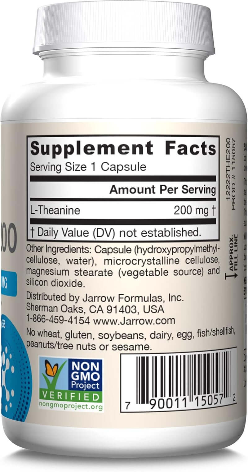 Jarrow Formulas Extra Strength Theanine 200 Mg, 60 Veggie Capsules, 60 Day Supply - Vitamen Store