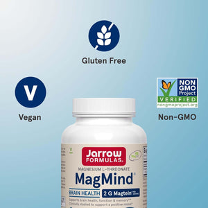 Jarrow Formulas Magnesium L - Threonate, Magmind Magtein Brain Supplements for Memory Support, 90 Veggie Capsules, up to a 30 Day Supply - Vitamen Store