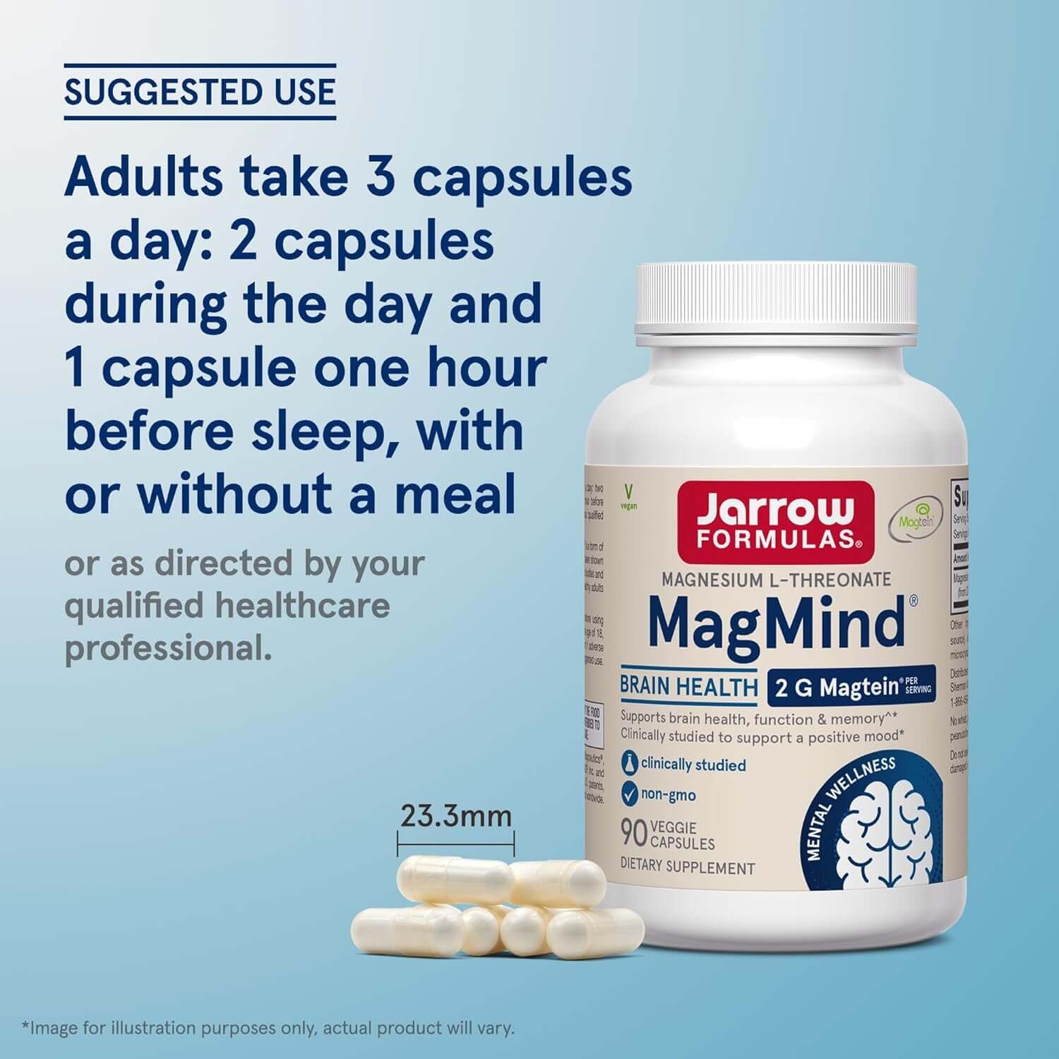Jarrow Formulas Magnesium L - Threonate, Magmind Magtein Brain Supplements for Memory Support, 90 Veggie Capsules, up to a 30 Day Supply - Vitamen Store