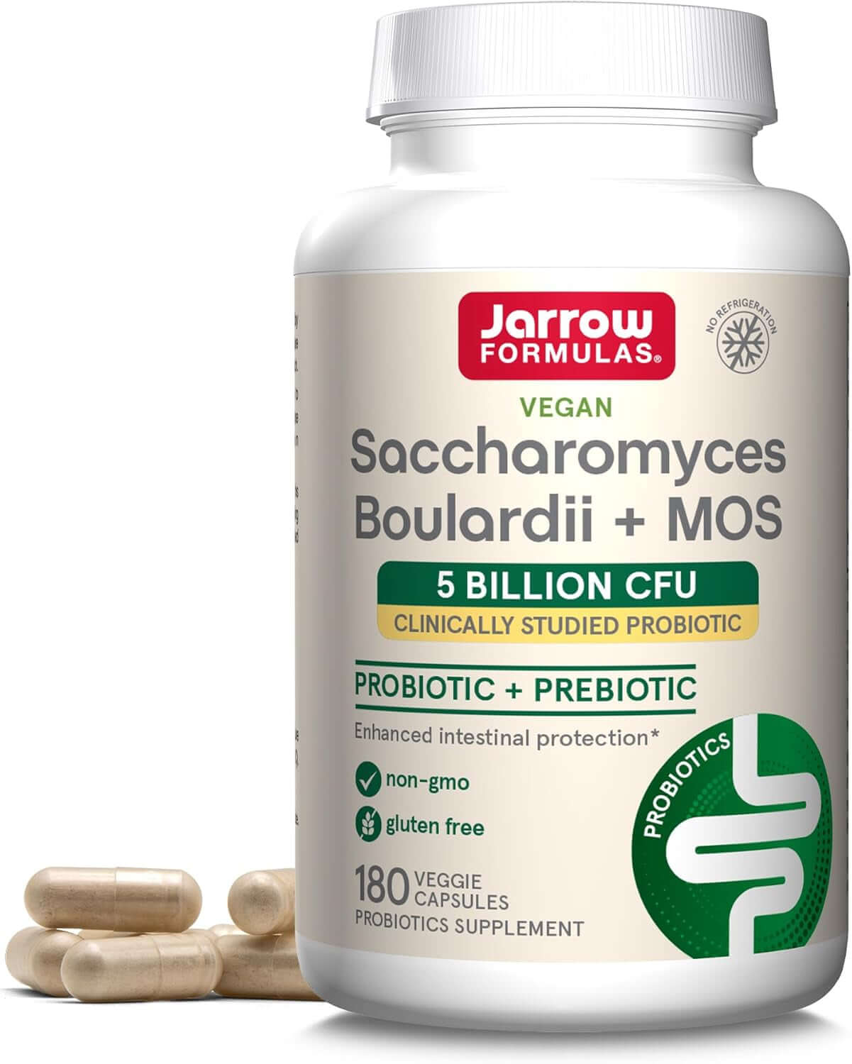 Jarrow Formulas Saccharomyces Boulardii Probiotics + MOS 5 Billion CFU Probiotic Yeast for Intestinal Health Support, Gut Health Supplements for Women and Men, 180 Veggie Capsules, 180 Day Supply - Vitamen Store