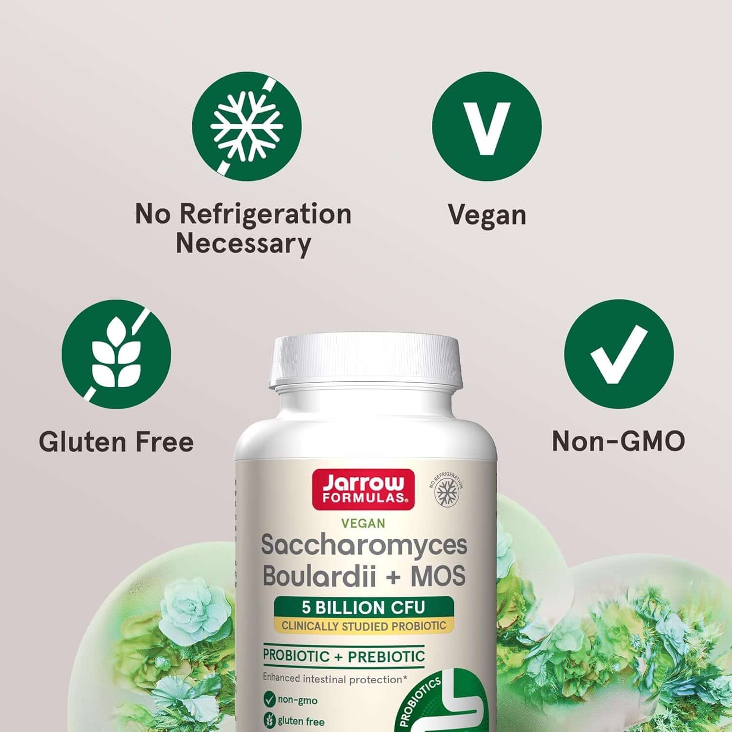 Jarrow Formulas Saccharomyces Boulardii Probiotics + MOS 5 Billion CFU Probiotic Yeast for Intestinal Health Support, Gut Health Supplements for Women and Men, 180 Veggie Capsules, 180 Day Supply - Vitamen Store