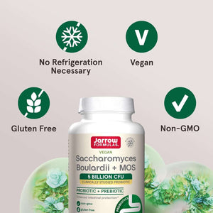 Jarrow Formulas Saccharomyces Boulardii Probiotics + MOS 5 Billion CFU Probiotic Yeast for Intestinal Health Support, Gut Health Supplements for Women and Men, 180 Veggie Capsules, 180 Day Supply - Vitamen Store