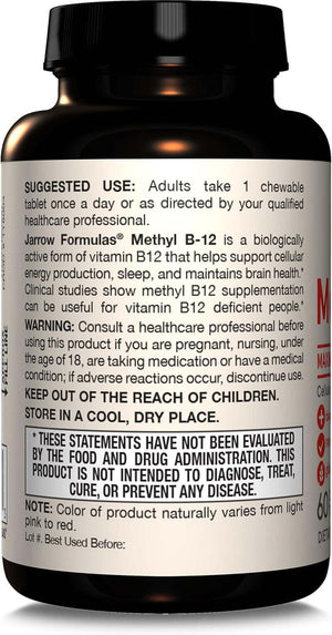Jarrow Formulas Vitamin B12 5000 Mcg - Maximum Strength for Cellular Energy and Brain Health, 60 Cherry Chewable Tablets, B12 Vitamins 5000 Mcg - Vitamen Store