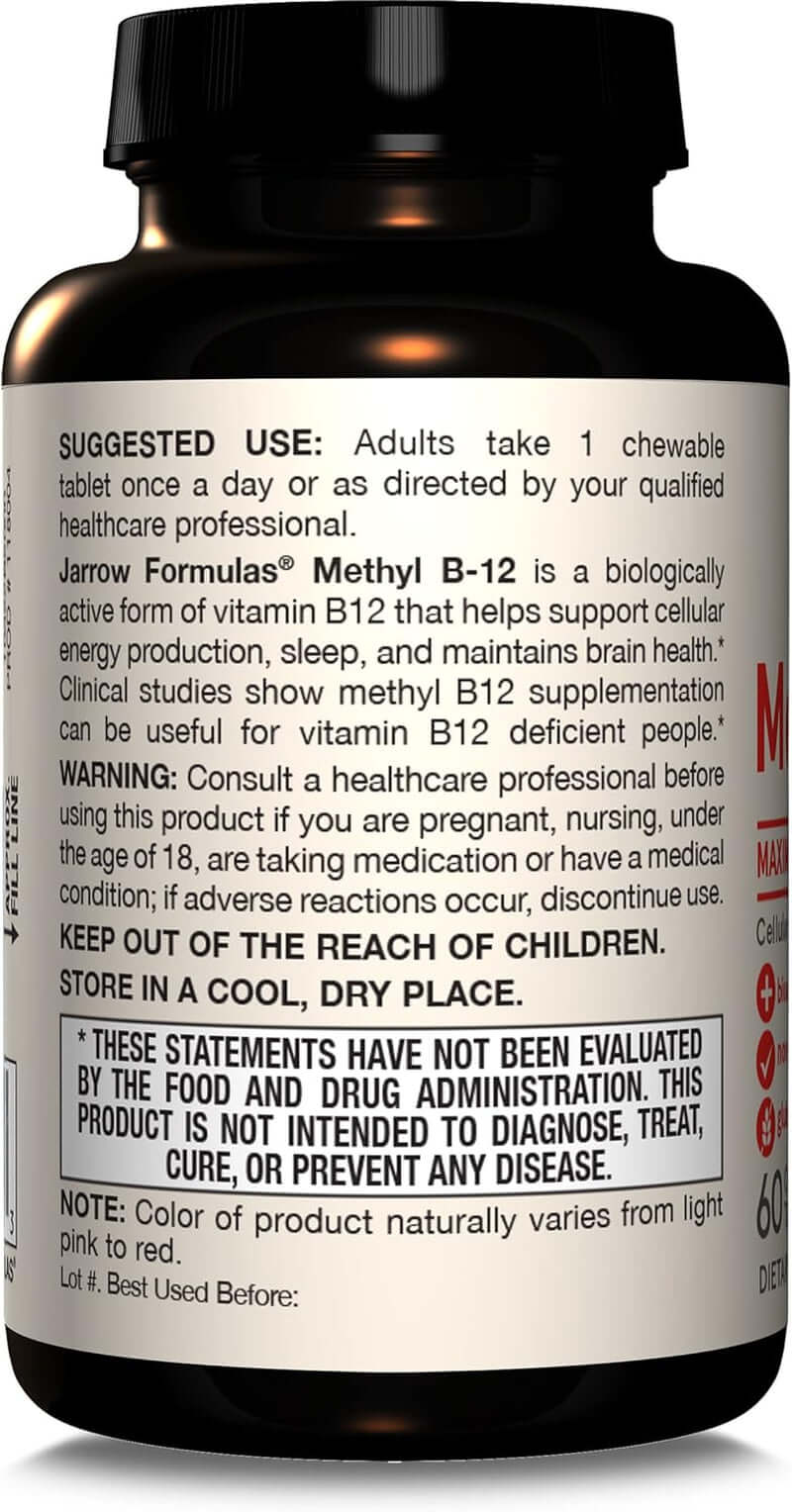 Jarrow Formulas Vitamin B12 5000 Mcg - Maximum Strength for Cellular Energy and Brain Health, 60 Cherry Chewable Tablets, B12 Vitamins 5000 Mcg - Vitamen Store