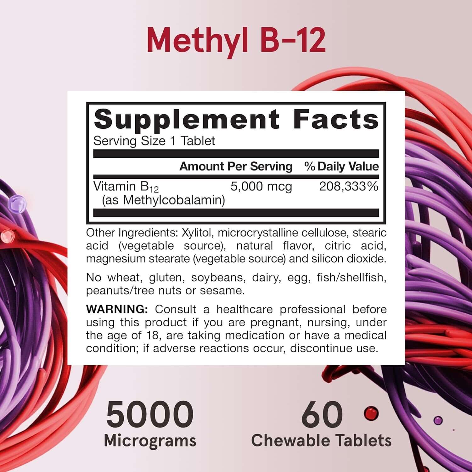Jarrow Formulas Vitamin B12 5000 Mcg - Maximum Strength for Cellular Energy and Brain Health, 60 Cherry Chewable Tablets, B12 Vitamins 5000 Mcg - Vitamen Store