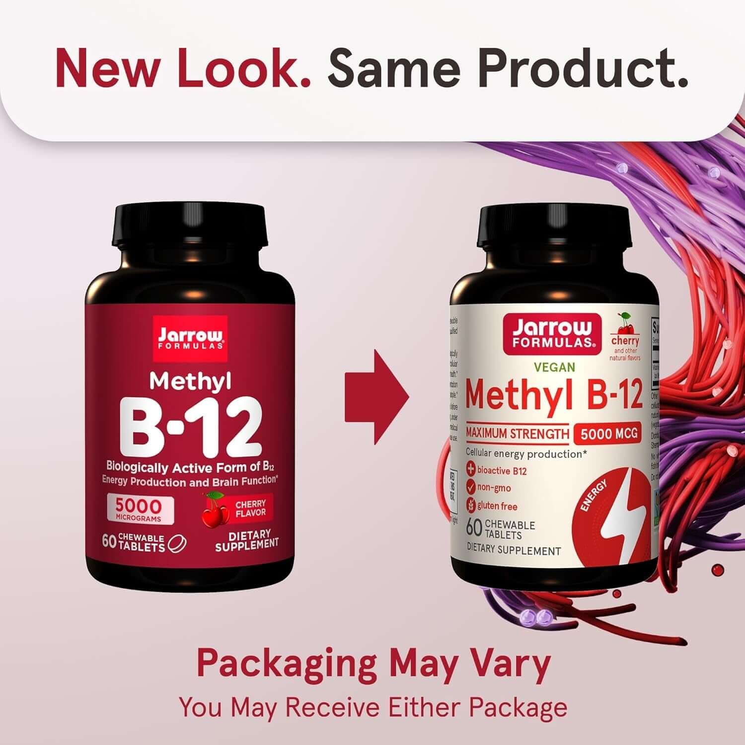 Jarrow Formulas Vitamin B12 5000 Mcg - Maximum Strength for Cellular Energy and Brain Health, 60 Cherry Chewable Tablets, B12 Vitamins 5000 Mcg - Vitamen Store