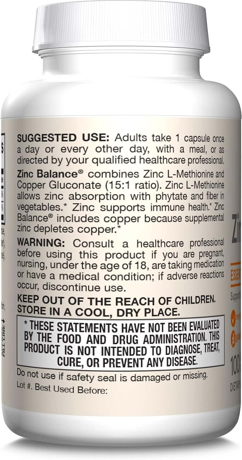 Jarrow Formulas Zinc Balance 15 mg with Copper – 100 Veggie Caps – Gluten‑Free & Vegan - Vitamen Store